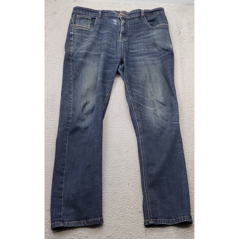 Fashion Jeans Mens 38 Blue Denim Regular Fit Whiskered Dark Wash Straight Leg